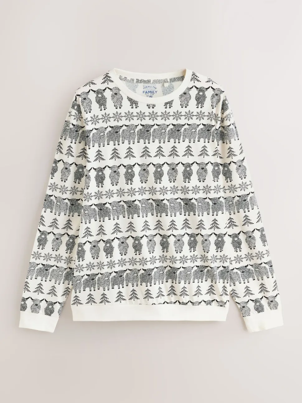 Ecru White Matching Family Christmas Fairisle Pattern Hamish the Highland Cow Pyjamas