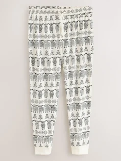 Ecru White Matching Family Christmas Fairisle Pattern Hamish the Highland Cow Pyjamas