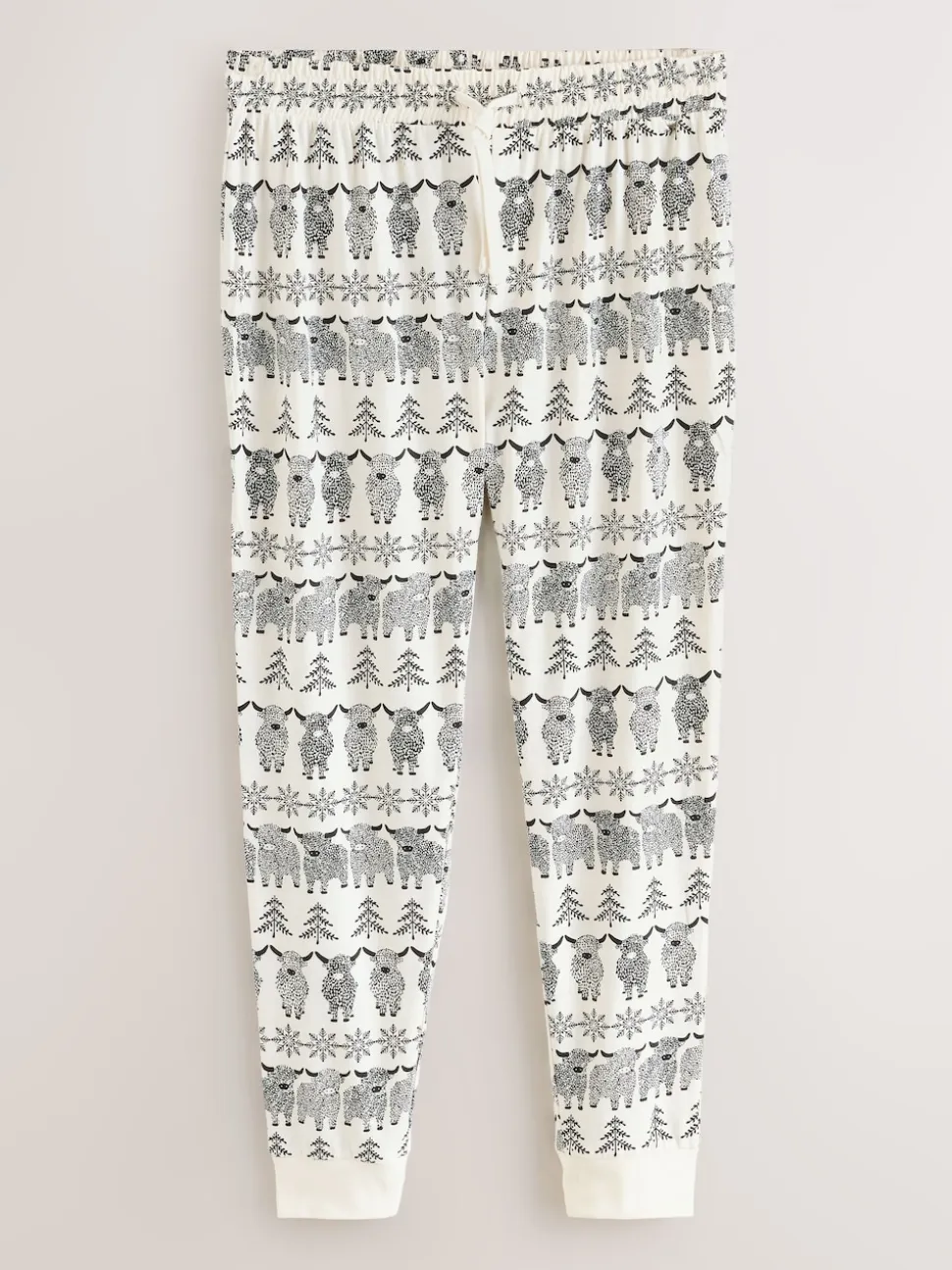 Ecru White Matching Family Christmas Fairisle Pattern Hamish the Highland Cow Pyjamas