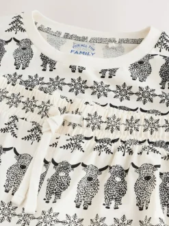 Ecru White Matching Family Christmas Fairisle Pattern Hamish the Highland Cow Pyjamas
