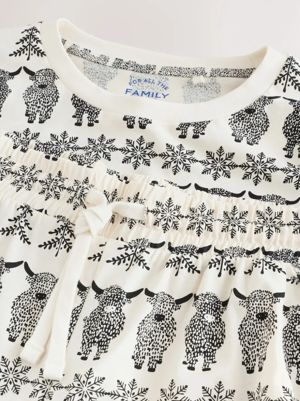 Ecru White Matching Family Christmas Fairisle Pattern Hamish the Highland Cow Pyjamas