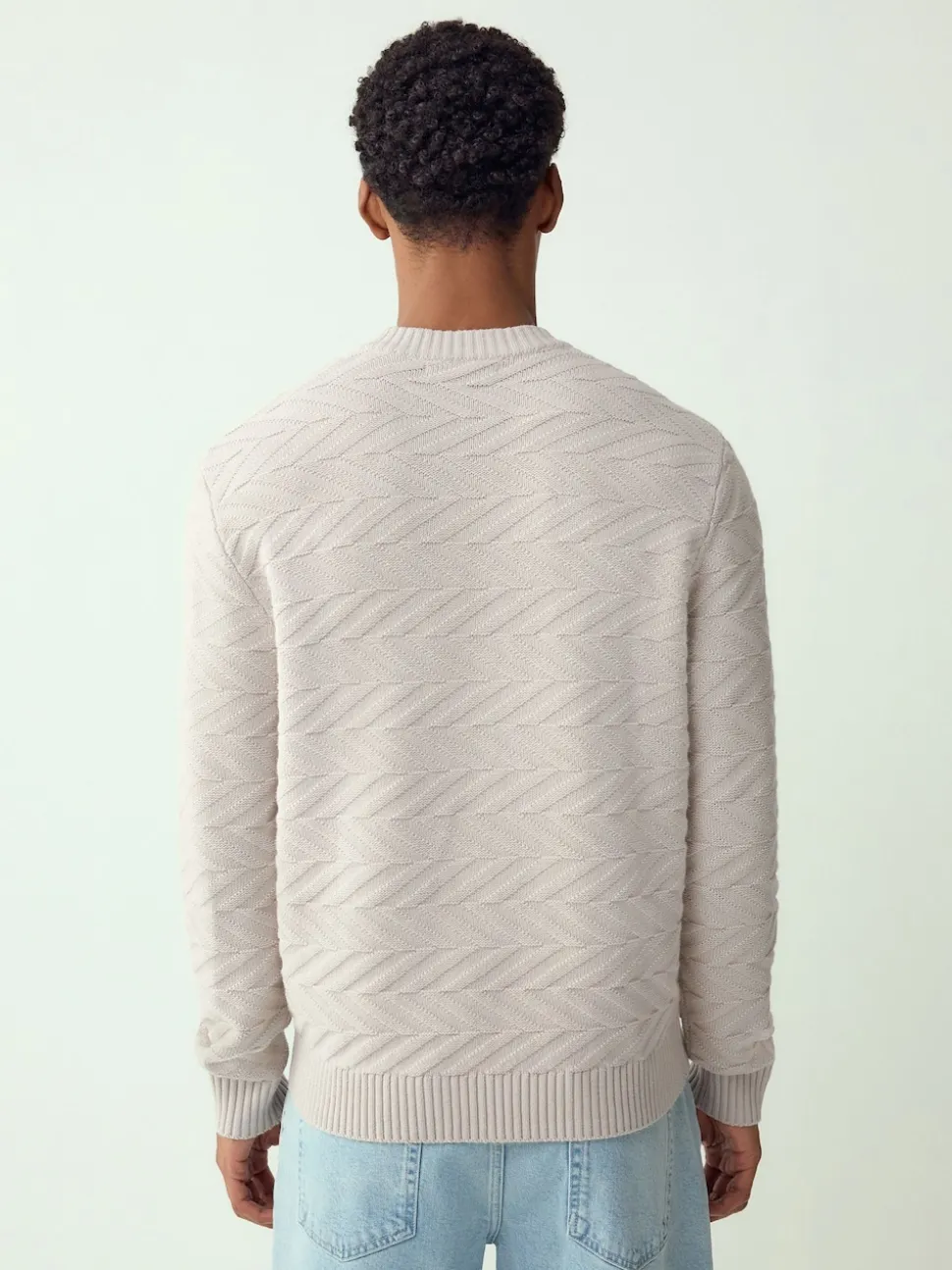 Ecru White Regular Fit Cotton Rich Chevron Cable Crew Neck Jumper
