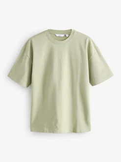 Ecru White/Green/Rust Red Relaxed Fit Heavyweight T-Shirts 3 Pack