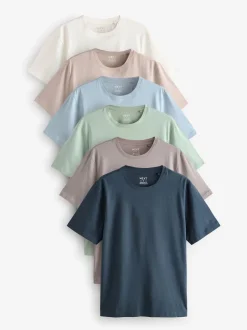 Ecru/Blue/Green/Neutral Mushroom/Grey/Stone Regular Fit Essential Cotton T-Shirts 6 Pack