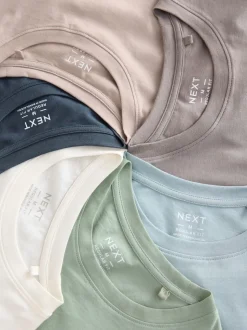 Ecru/Blue/Green/Neutral Mushroom/Grey/Stone Regular Fit Essential Cotton T-Shirts 6 Pack
