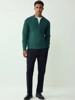 Emerald Green N.Premium Regular Fit Premium Feel Mid Weight Zip Through Collared Cardigan