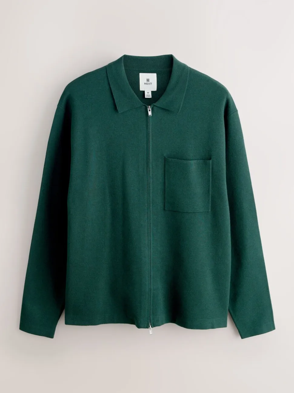 Emerald Green N.Premium Regular Fit Premium Feel Mid Weight Zip Through Collared Cardigan