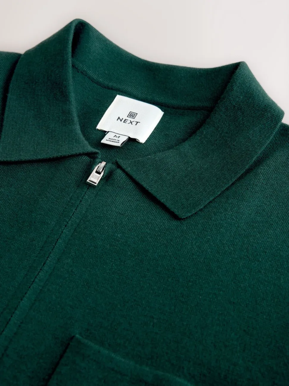 Emerald Green N.Premium Regular Fit Premium Feel Mid Weight Zip Through Collared Cardigan