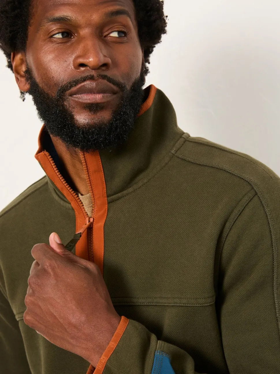 FatFace Airlie Khaki Green Hybrid Half Zip Sweat