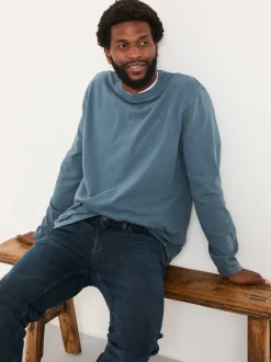 FatFace Alton Mid Blue Long Sleeve Heavyweight Relaxed Fit T-Shirt