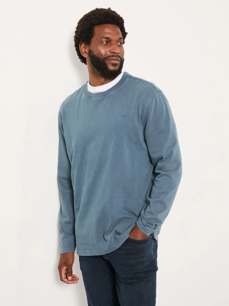 FatFace Alton Mid Blue Long Sleeve Heavyweight Relaxed Fit T-Shirt