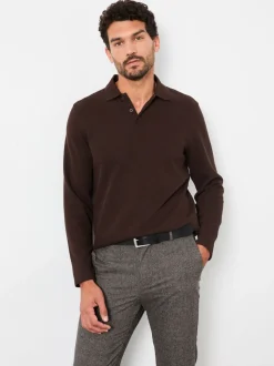 FatFace Ayr Chocolate Brown Long Sleeve Ribbed Polo