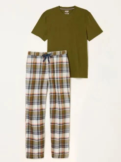 FatFace Beale Khaki Green Check Pyjama Set