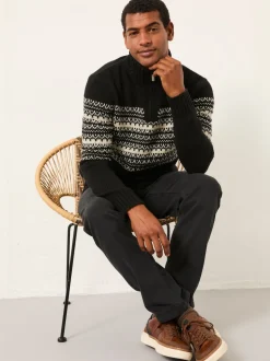 FatFace Black Fairisle Knitted Half Neck Jumper