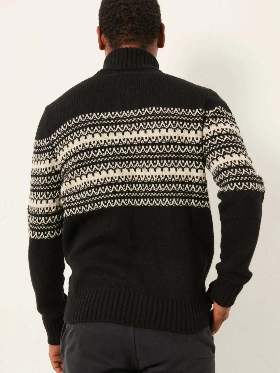 FatFace Black Fairisle Knitted Half Neck Jumper