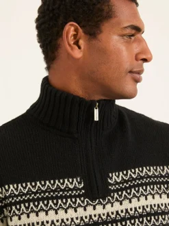 FatFace Black Fairisle Knitted Half Neck Jumper