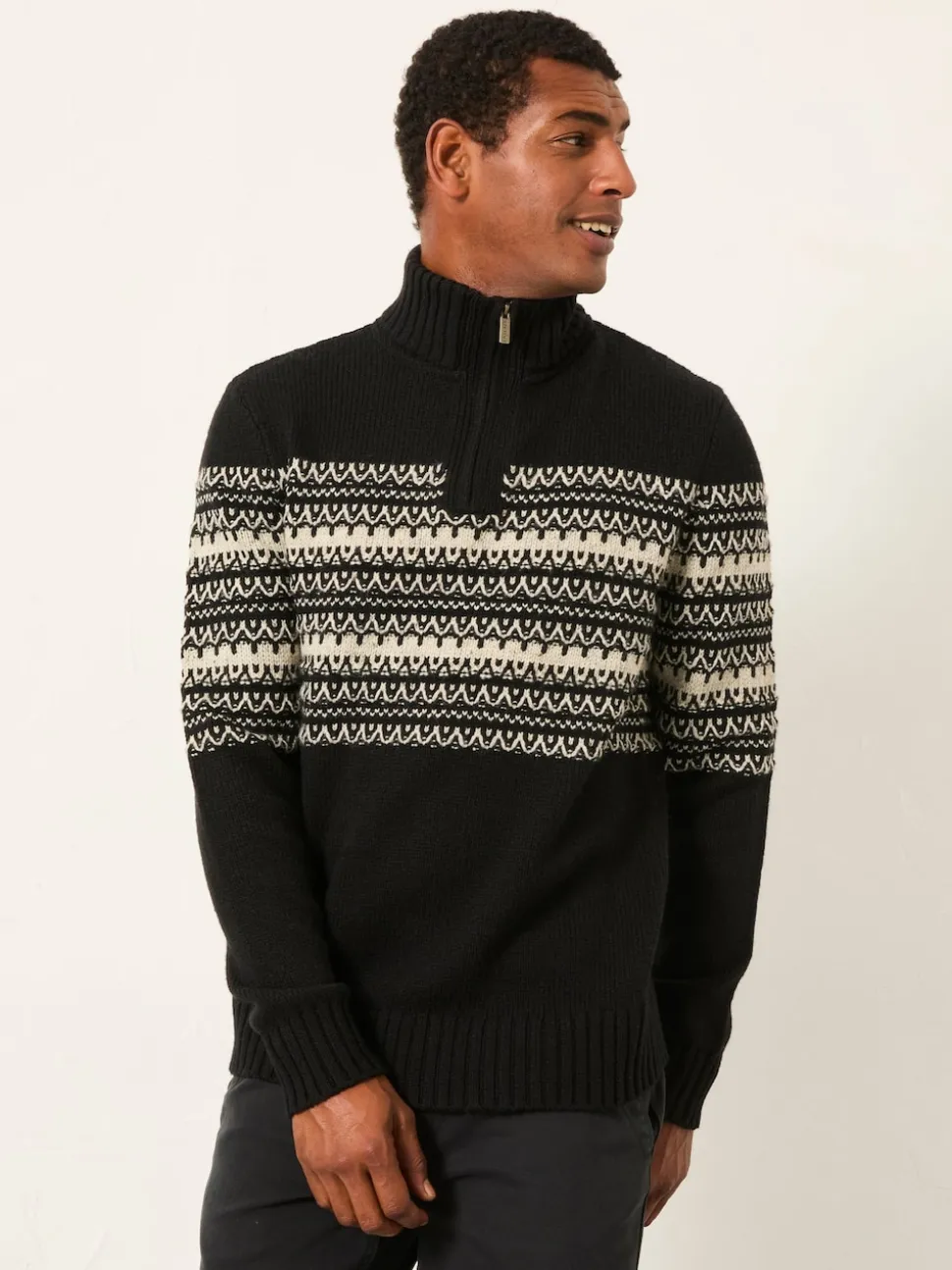 FatFace Black Fairisle Knitted Half Neck Jumper