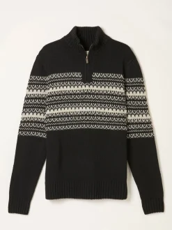 FatFace Black Fairisle Knitted Half Neck Jumper
