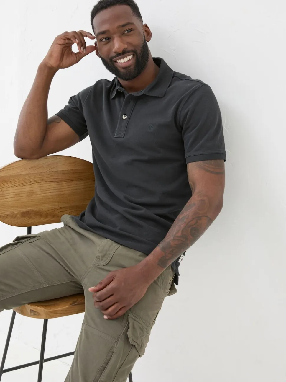 FatFace Black Short Sleeve Pique Polo
