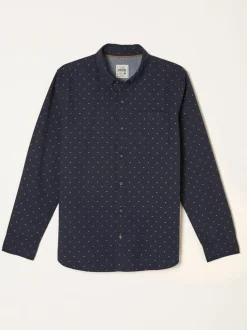 FatFace Blue Long Sleeve Dobby Shirt
