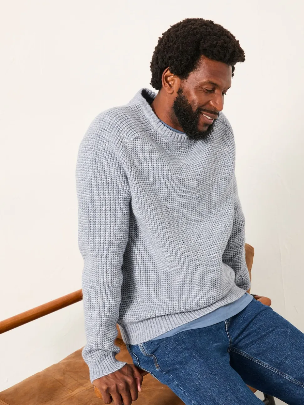 FatFace Bourton Light Blue Knitted Crew Neck Jumper