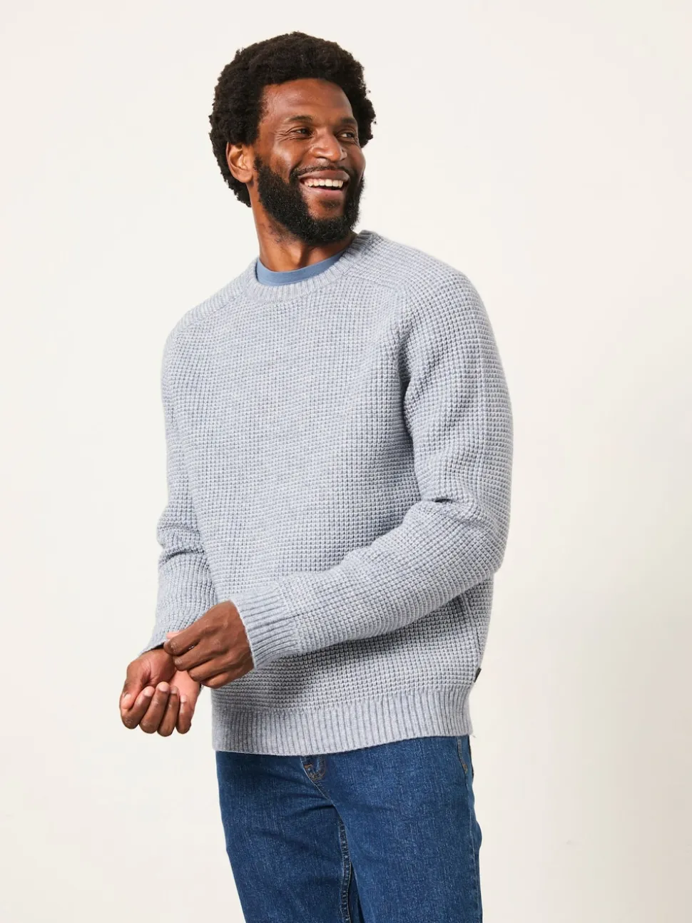 FatFace Bourton Light Blue Knitted Crew Neck Jumper