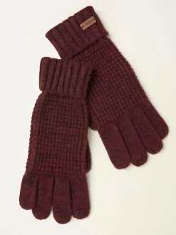 FatFace Burgundy Red Waffle Gloves