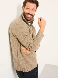 FatFace Calder Dark Natural Half Zip Neck Knitted Jumper
