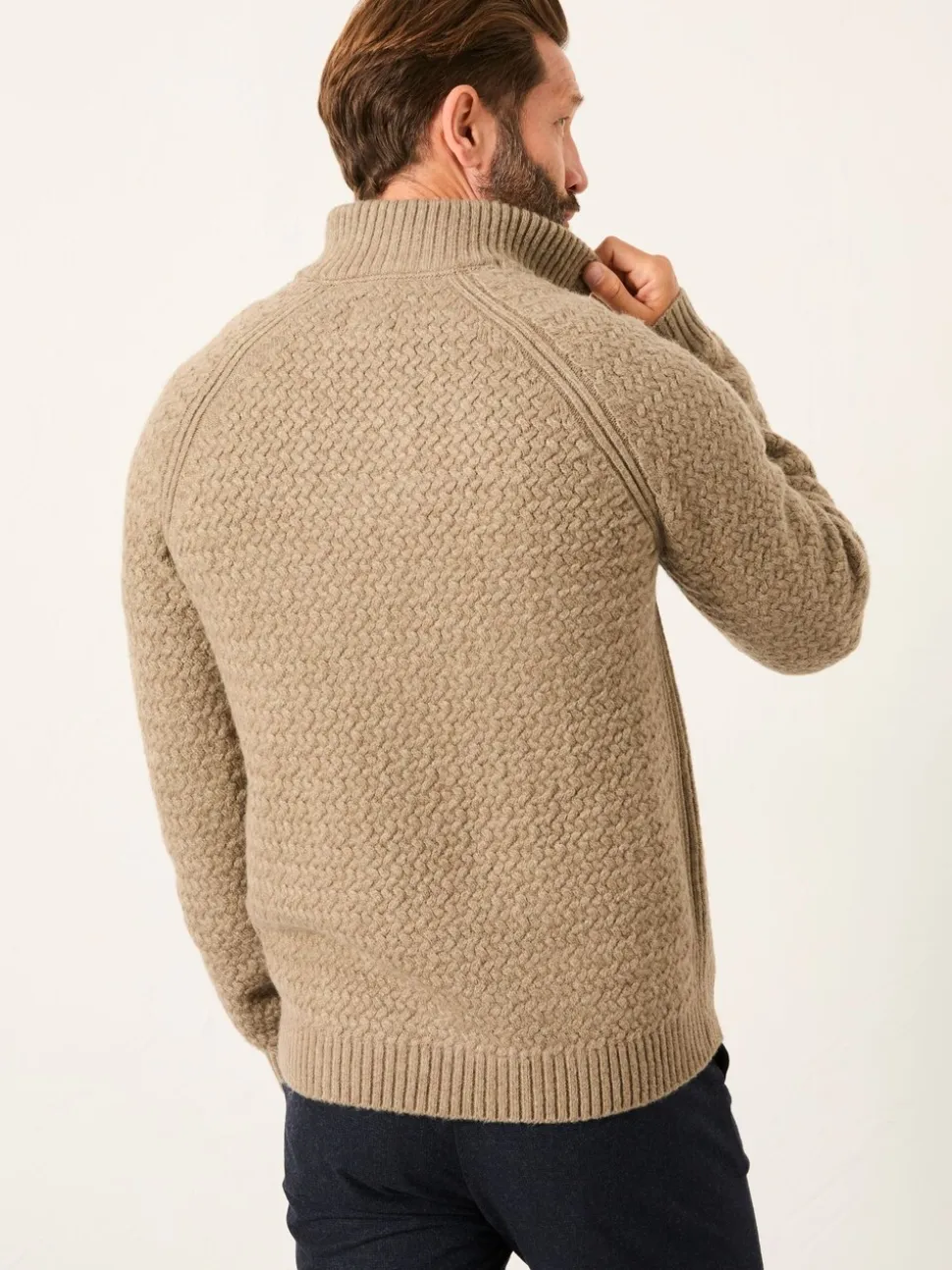 FatFace Calder Dark Natural Half Zip Neck Knitted Jumper