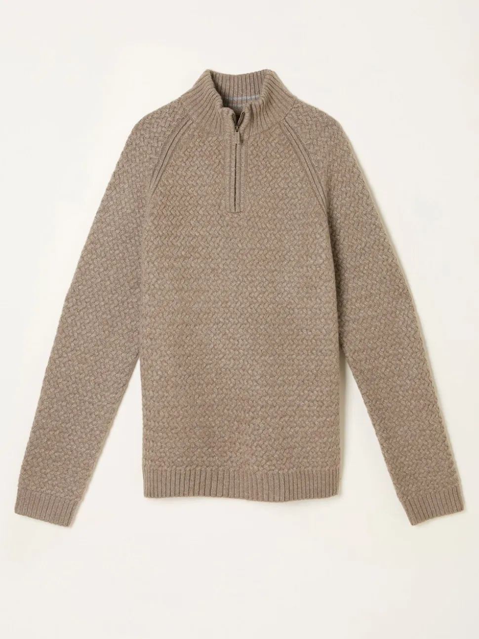 FatFace Calder Dark Natural Half Zip Neck Knitted Jumper