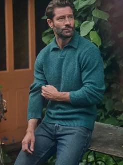 FatFace Calder Emerald Green Split Collar Knitted Jumper