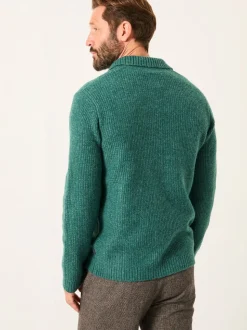 FatFace Calder Emerald Green Split Collar Knitted Jumper