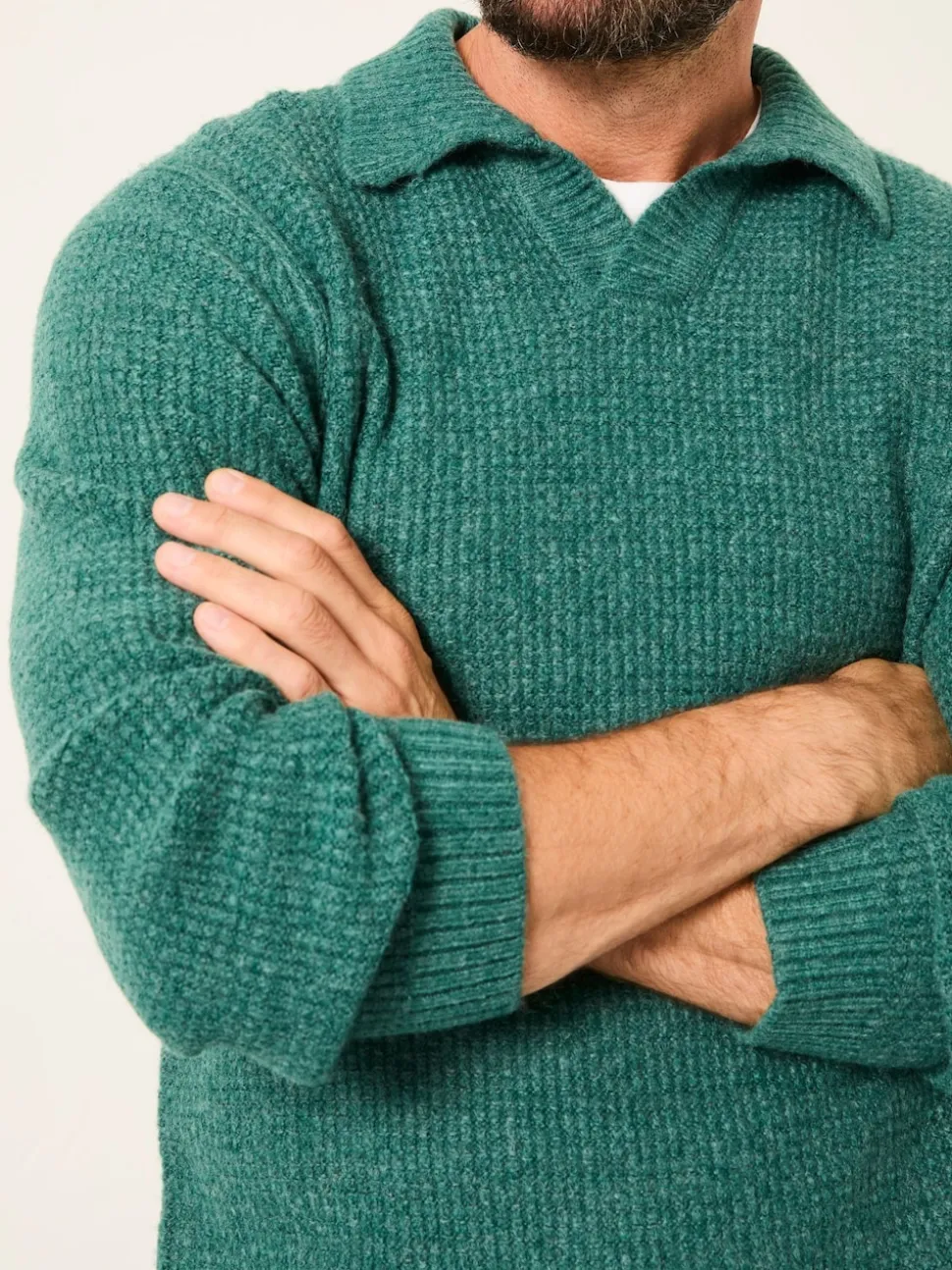 FatFace Calder Emerald Green Split Collar Knitted Jumper