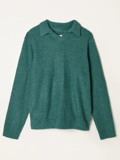 FatFace Calder Emerald Green Split Collar Knitted Jumper