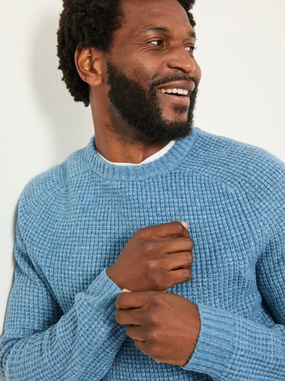 FatFace Calder Light Vintage Blue Crew Neck Knitted Jumper