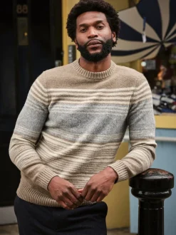 FatFace Calder Natural Stripe Crew Neck Knitted Jumper