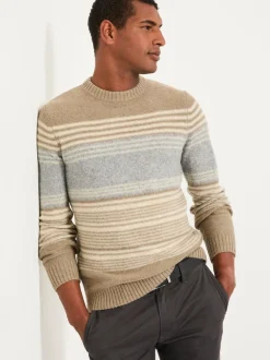 FatFace Calder Natural Stripe Crew Neck Knitted Jumper
