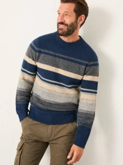 FatFace Calder Navy Stripe Crew Neck Knitted Jumper