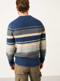 FatFace Calder Navy Stripe Crew Neck Knitted Jumper