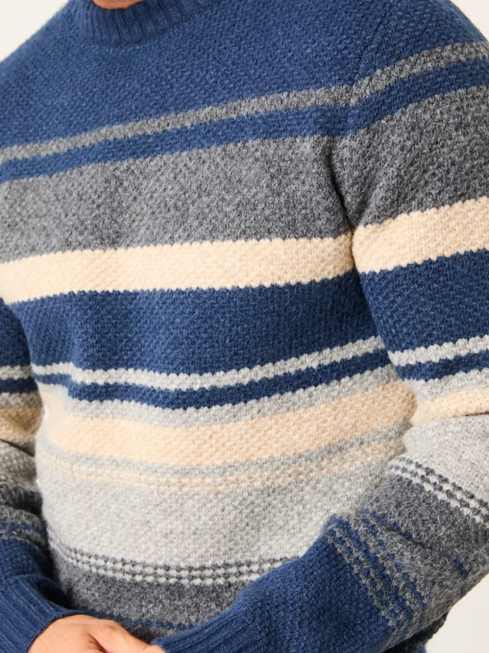 FatFace Calder Navy Stripe Crew Neck Knitted Jumper