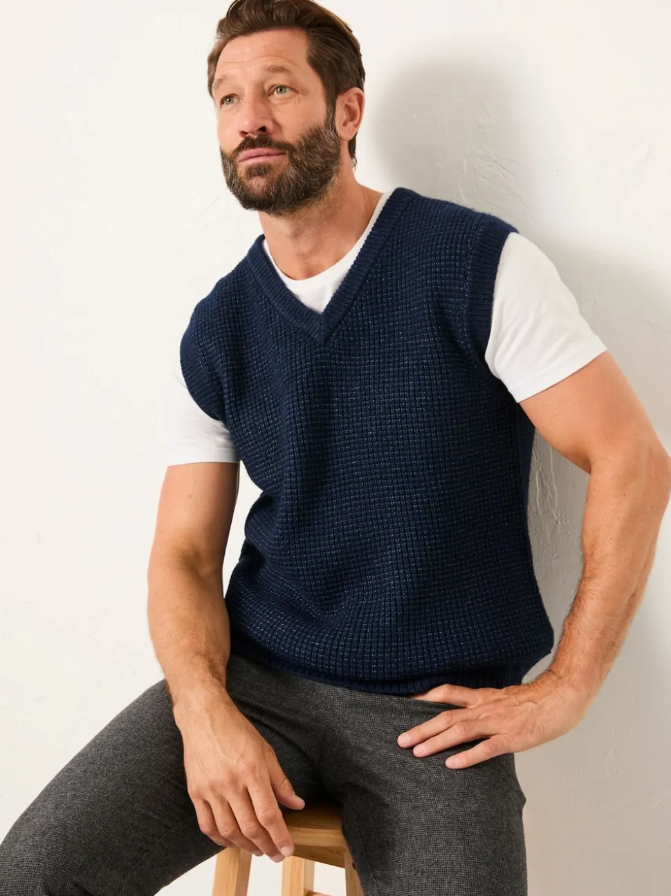 FatFace Calder Navy V-Neck Knitted Tank