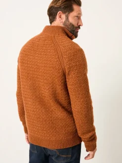 FatFace Calder Rust Brown Half Zip Neck Knitted Jumper