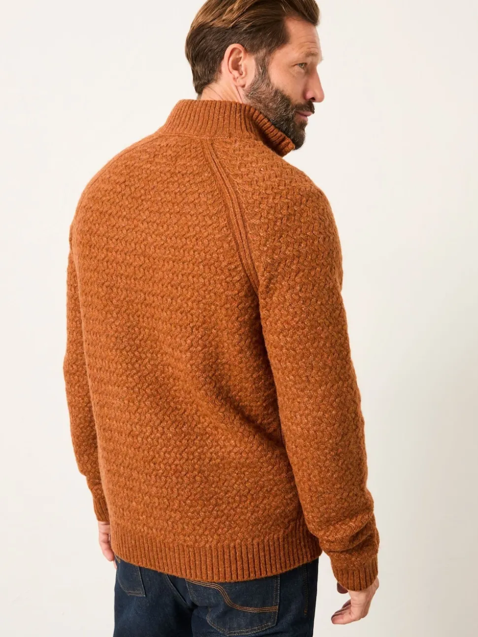 FatFace Calder Rust Brown Half Zip Neck Knitted Jumper