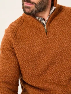 FatFace Calder Rust Brown Half Zip Neck Knitted Jumper