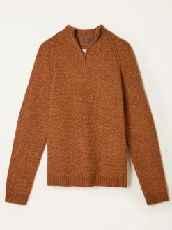 FatFace Calder Rust Brown Half Zip Neck Knitted Jumper