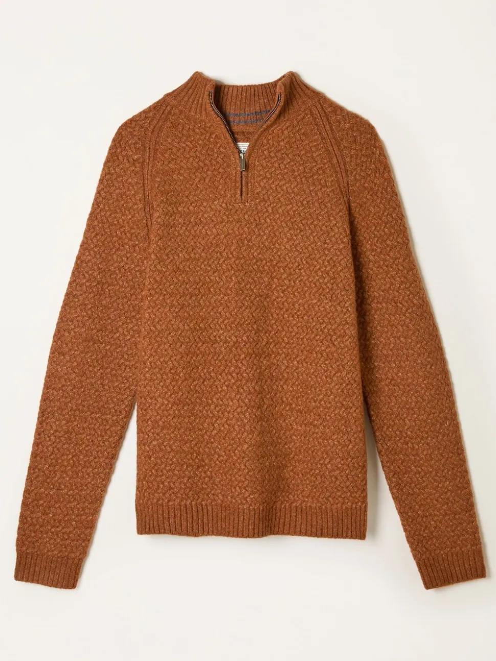 FatFace Calder Rust Brown Half Zip Neck Knitted Jumper