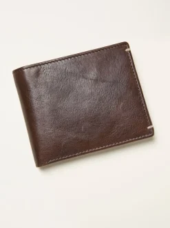 FatFace Chocolate Brown Corner Stitch Detail Leather Wallet