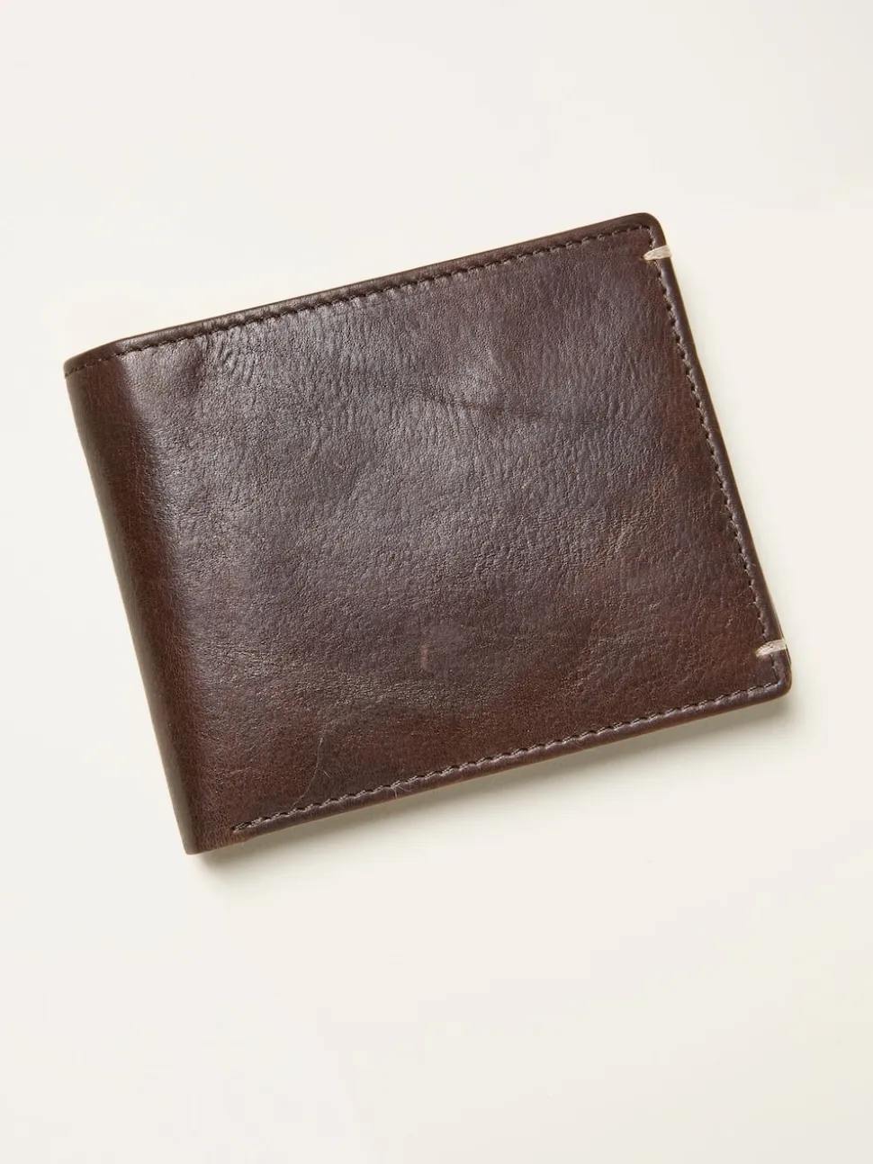FatFace Chocolate Brown Corner Stitch Detail Leather Wallet