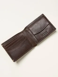 FatFace Chocolate Brown Corner Stitch Detail Leather Wallet