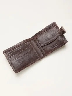 FatFace Chocolate Brown Contrast Stitch Leather Wallet